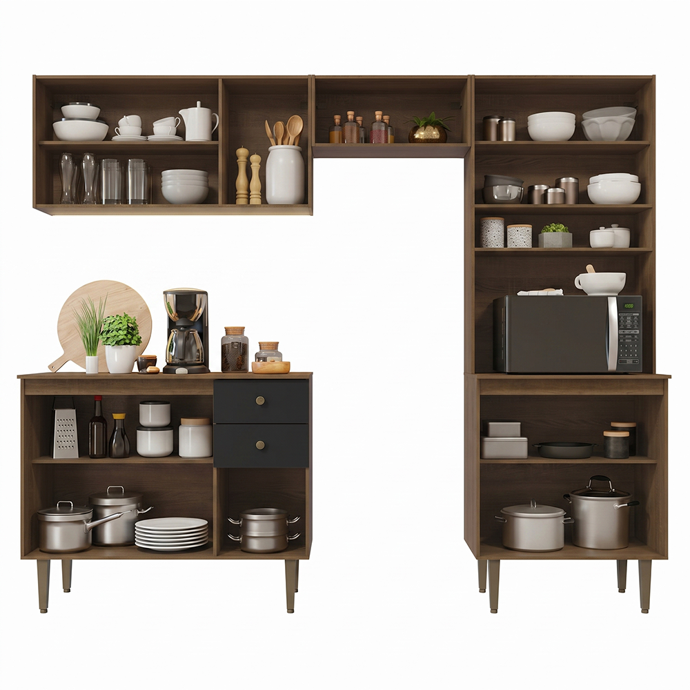 Armário de Cozinha Compacta 235cm Rustic/Preto Gourmet Madesa 01