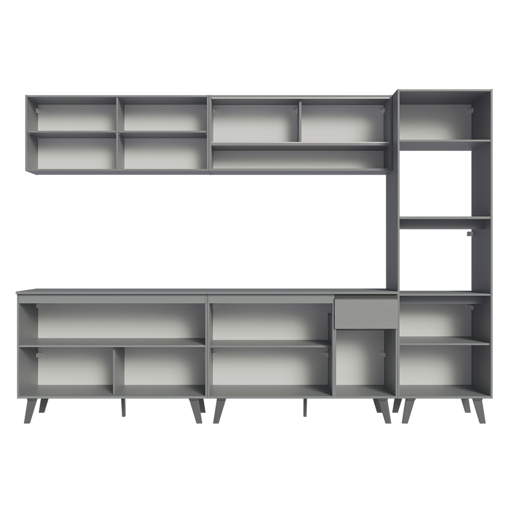 Armário de Cozinha Completa 300cm Cinza Nice Madesa 01