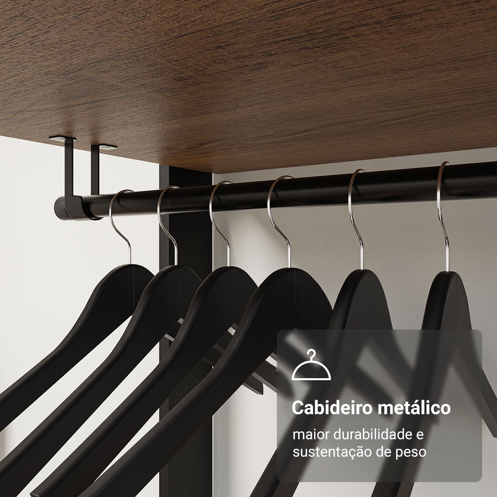 Guarda-Roupa Closet Modulado Valencia 2 Gavetas 129cm Rustic/Preto Madesa