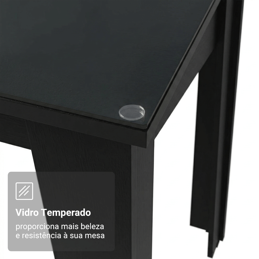 Conjunto Sala de Jantar Mesa Tampo de Vidro 6 Cadeiras Preto/Rustic Heloísa Madesa
