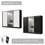 Guarda-Roupa Casal 100% MDF 3 Portas de Correr com Espelho Preto Royale Madesa