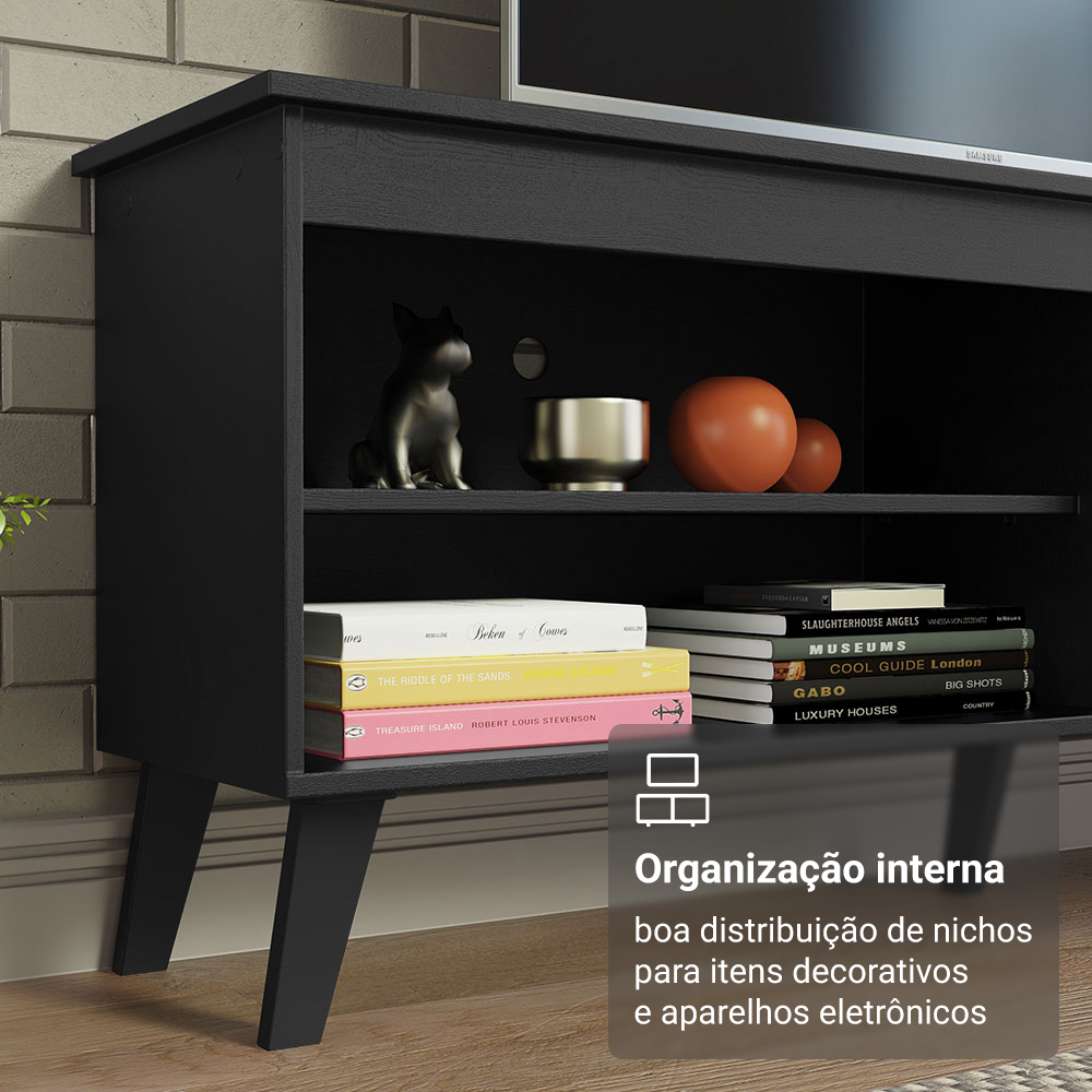 Rack para TV até 65 Polegadas com Pés Preto Turim Madesa