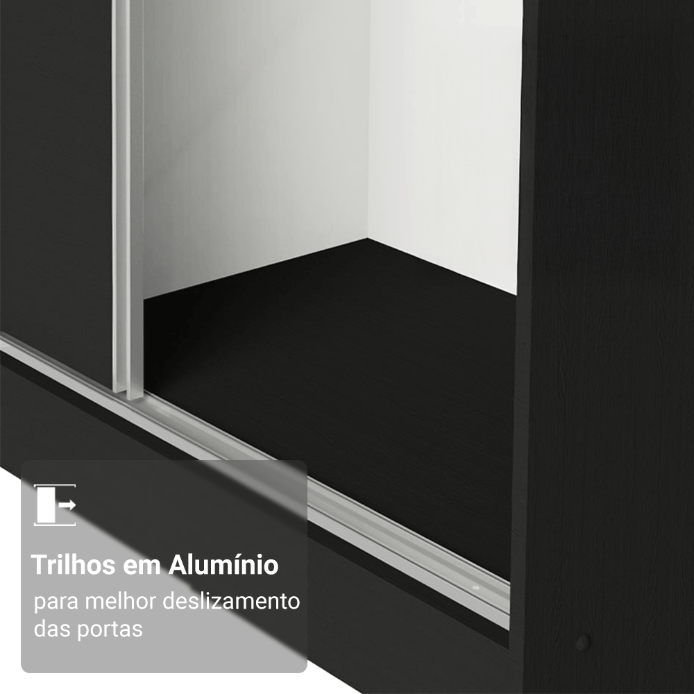 Guarda-Roupa Casal 100% MDF 3 Portas de Correr com Espelho Preto Royale Madesa
