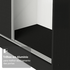 Guarda-Roupa Casal 100% MDF 3 Portas de Correr com Espelho Preto Royale Madesa