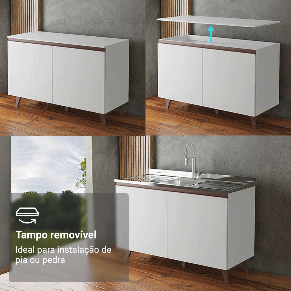Armário de Cozinha Completa 310cm Branco Reims Madesa 01