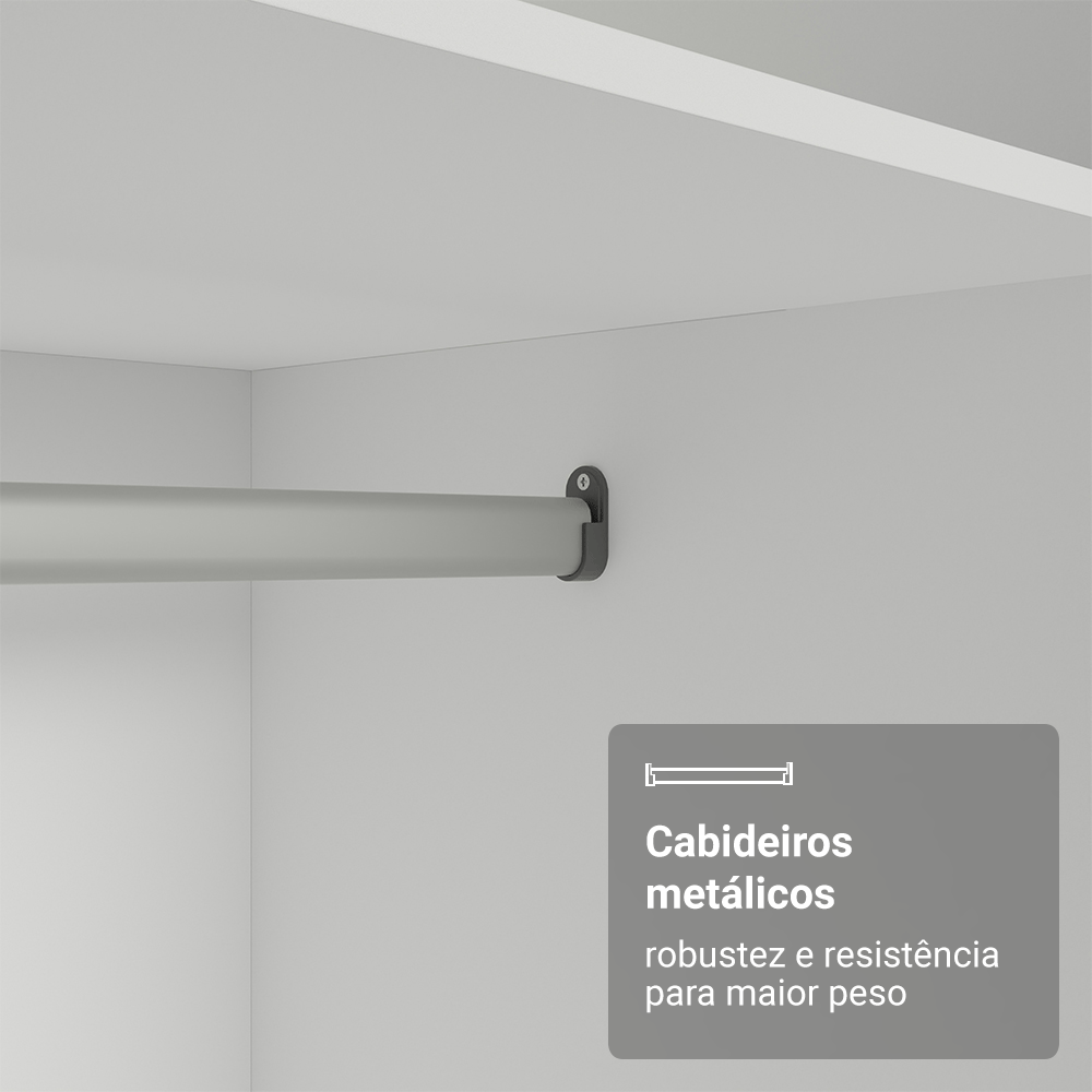 Guarda-Roupa Casal 100% MDF 3 Portas de Correr Branco Royale Madesa