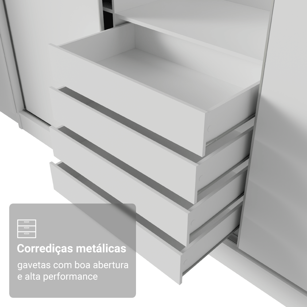 Guarda-Roupa Casal 100% MDF 3 Portas de Correr de Espelho Branco Royale Madesa