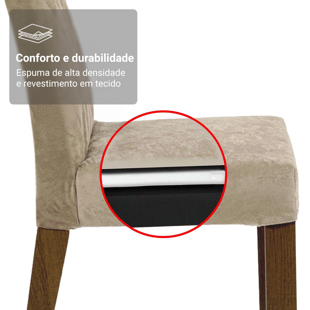 Conjunto Sala de Jantar Mesa Tampo de Vidro com 4 Cadeiras Rustic/Crema/Imperial Madesa Brenda