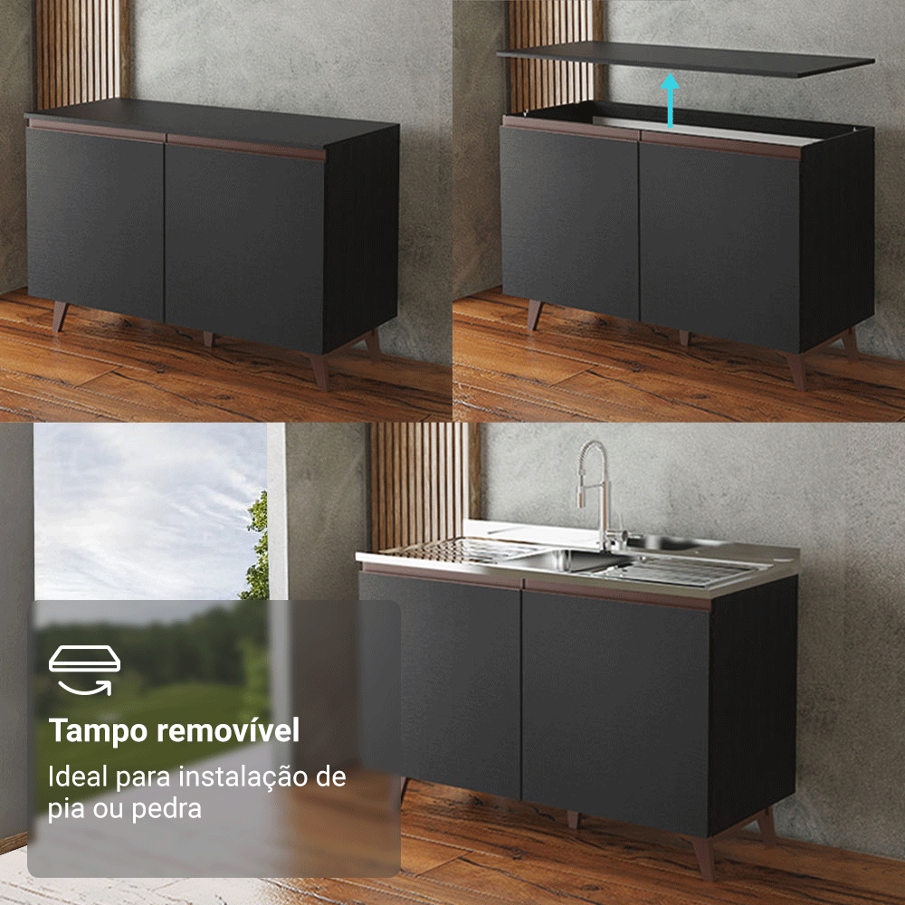 Armário de Cozinha Completa 310cm Preto Reims Madesa 02