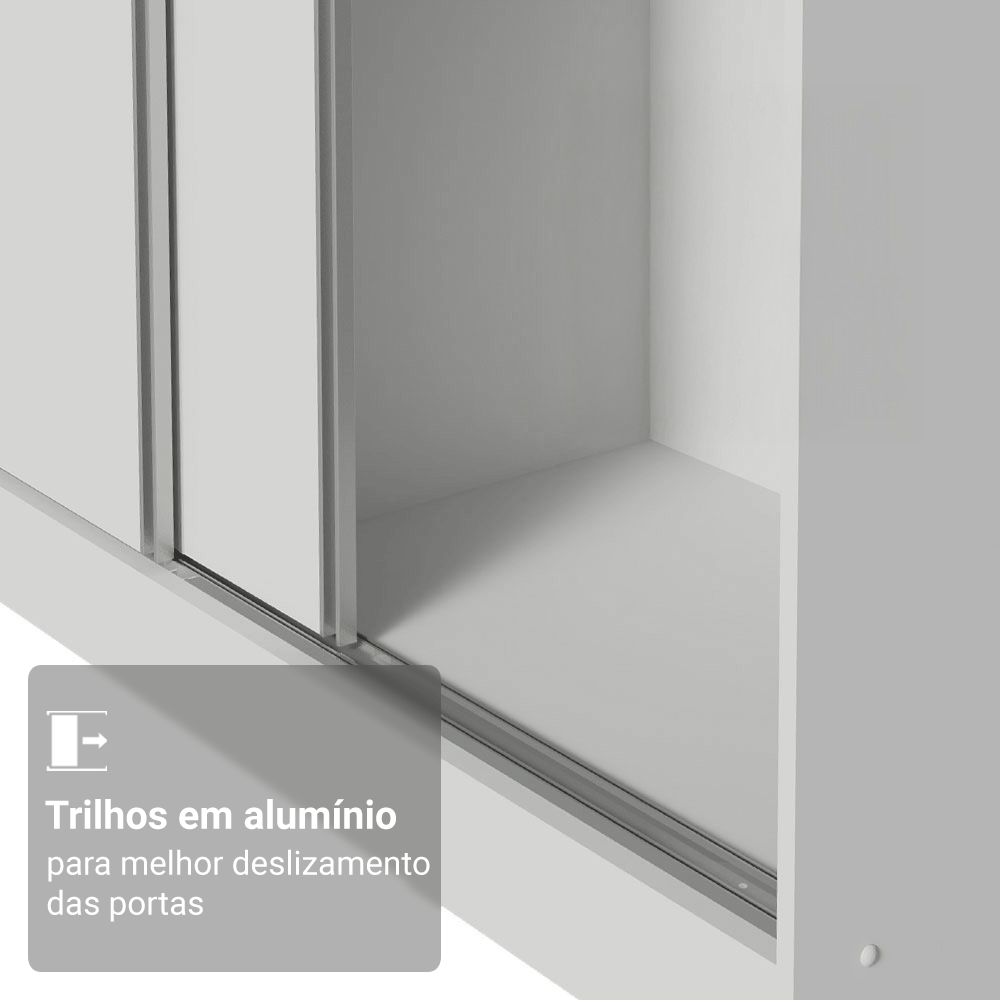 Guarda-Roupa Casal 100% MDF 3 Portas de Correr de Espelho Branco Royale Madesa