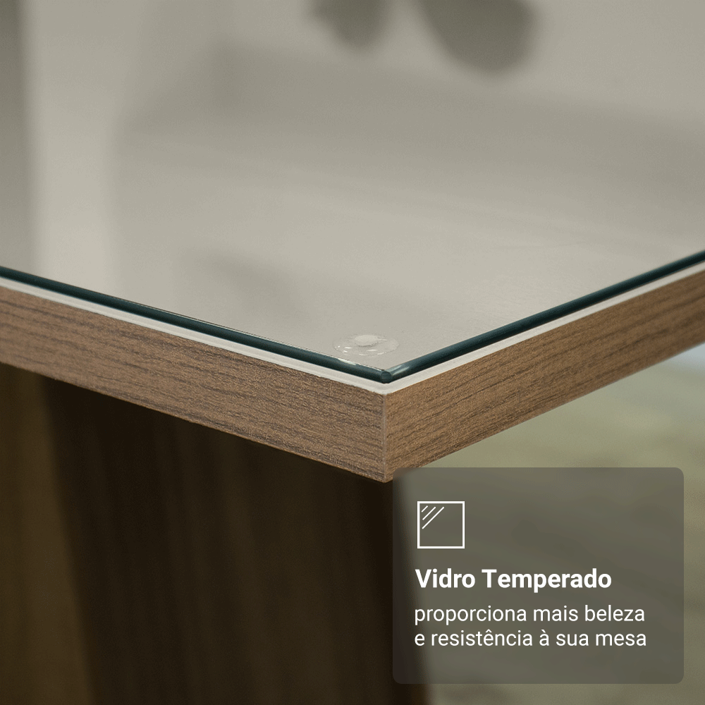 Conjunto Sala de Jantar Mesa Tampo de Vidro com 4 Cadeiras Rustic/Crema/Imperial Madesa Brenda