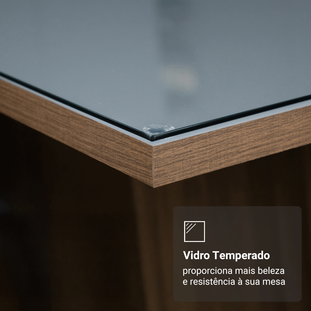Conjunto Sala de Jantar Mesa Tampo de Vidro 6 Cadeiras Rustic/Cinza/Silver Geórgia Madesa