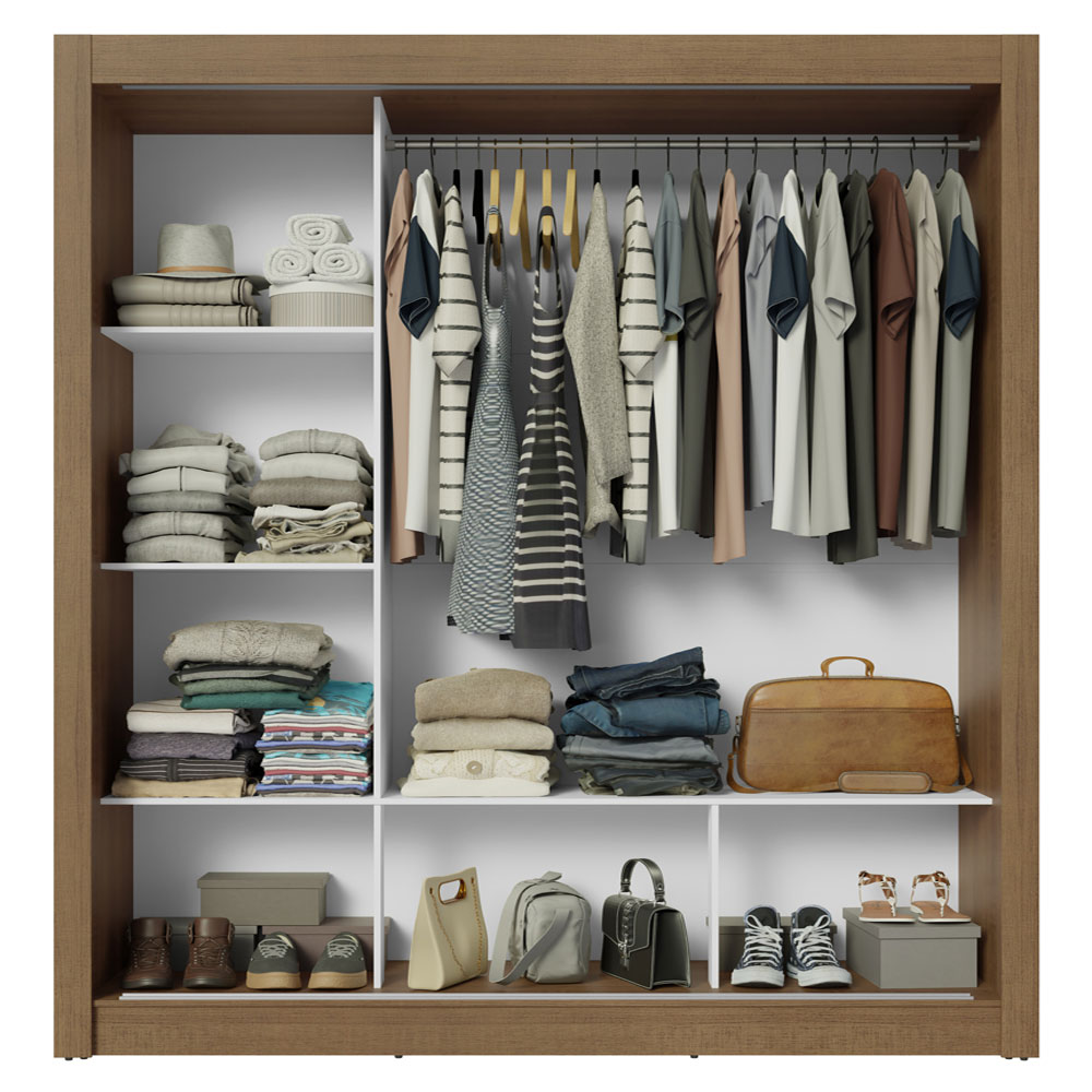 Guarda-Roupa Casal 3 Portas de Correr Rustic/Branco Madesa Mônaco