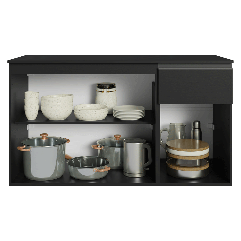 Balcão de Cozinha 120 cm 3 Portas 1 Gaveta Suspenso Preto Nice Madesa