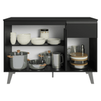 Balcão de Cozinha 120 cm 3 Portas 1 Gaveta Com Pés Preto Nice Madesa