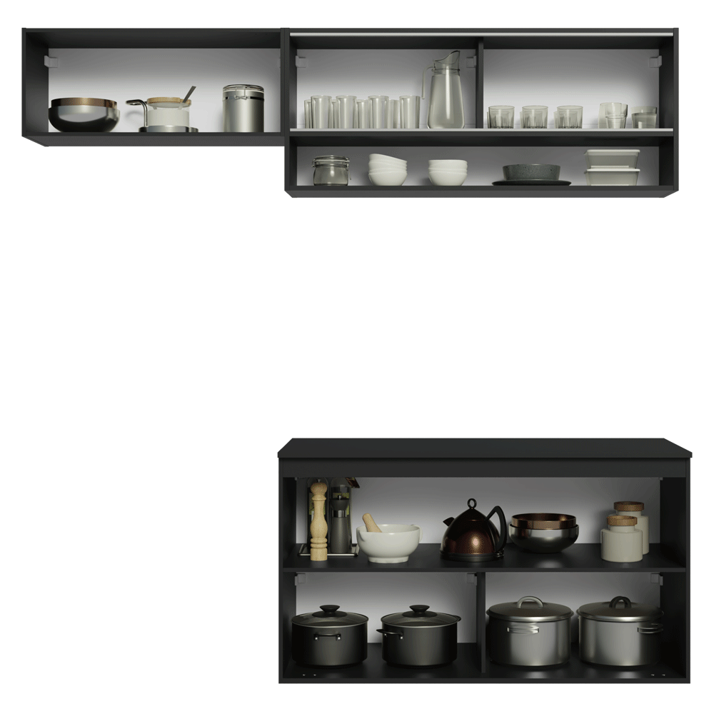 Armário de Cozinha Compacta 200 cm Suspenso Preto Nice Madesa 08