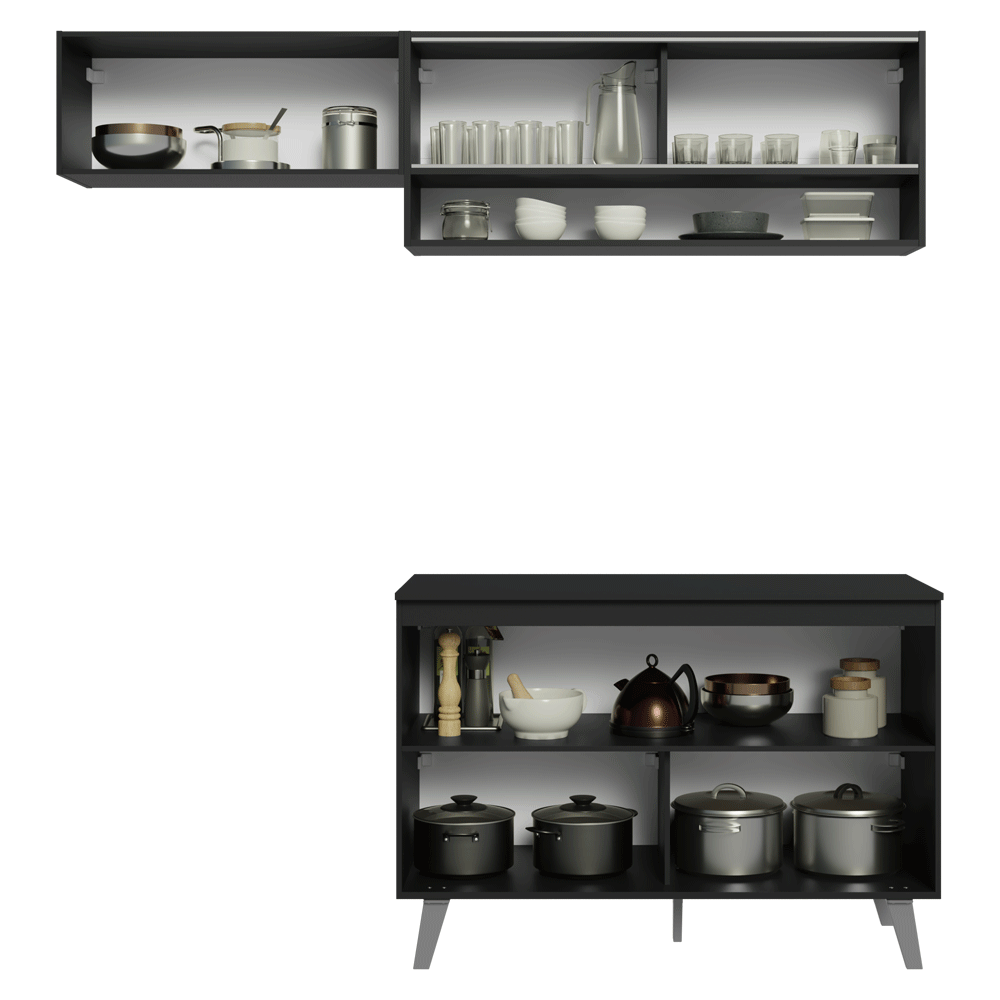 Armário de Cozinha Compacta 200 cm Preto Nice Madesa 10
