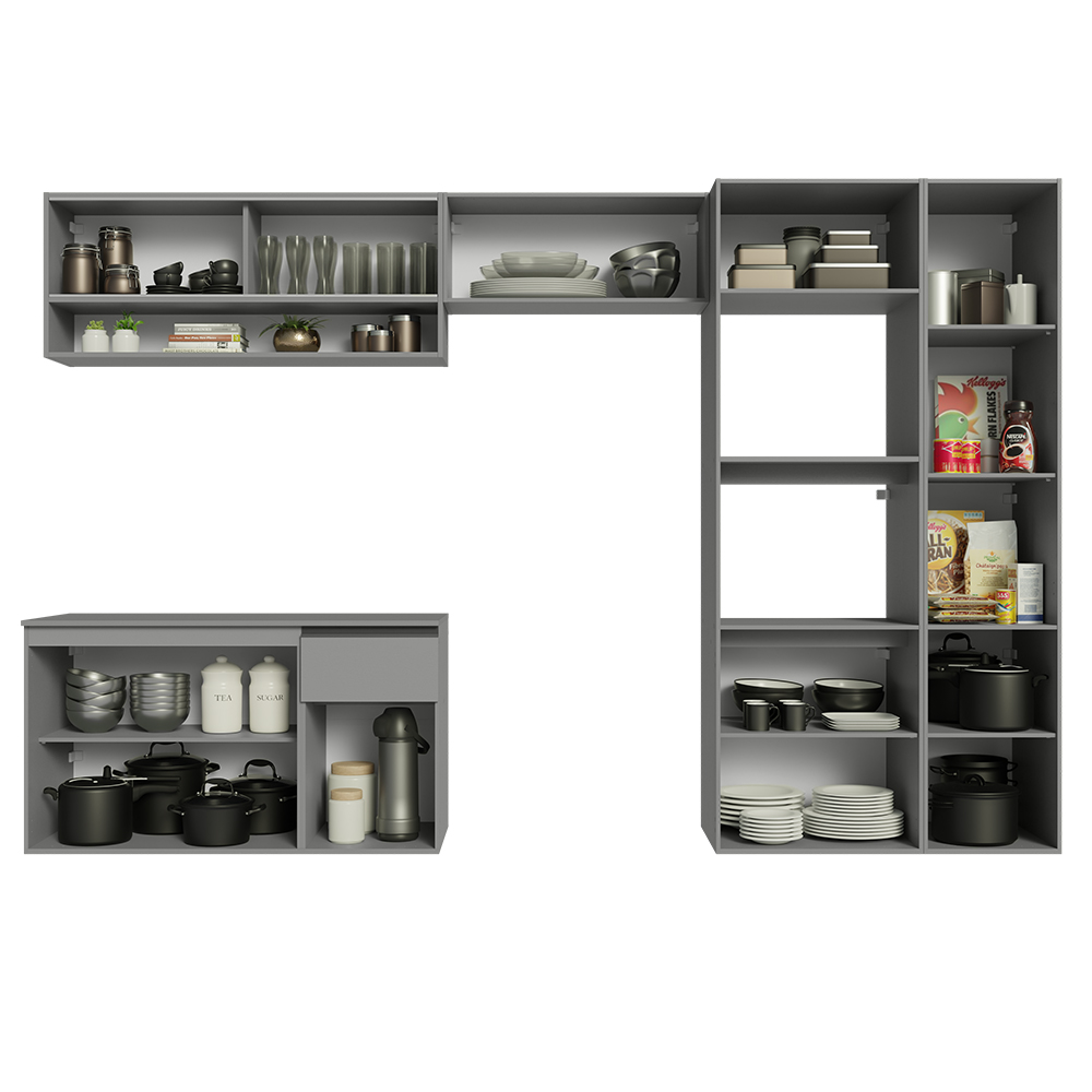 Armário de Cozinha Completa Suspenso 300cm Cinza Nice Madesa 07