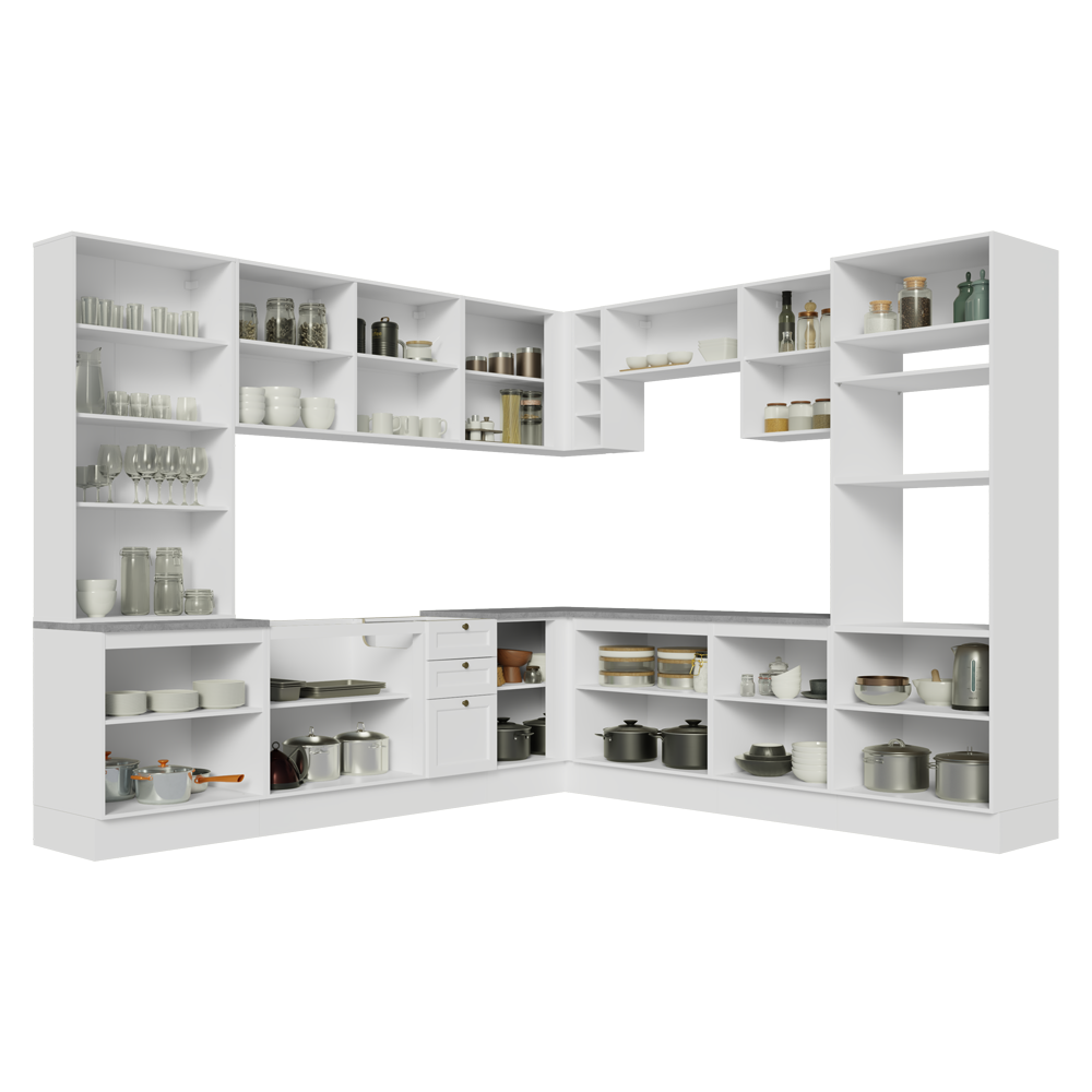 Armário de Cozinha Completa de Canto 549 cm Branco Vik Madesa 01