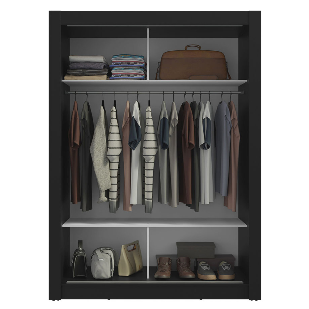 Guarda-Roupa Solteiro 2 Portas de Correr com Espelho Preto/Branco Milano Madesa