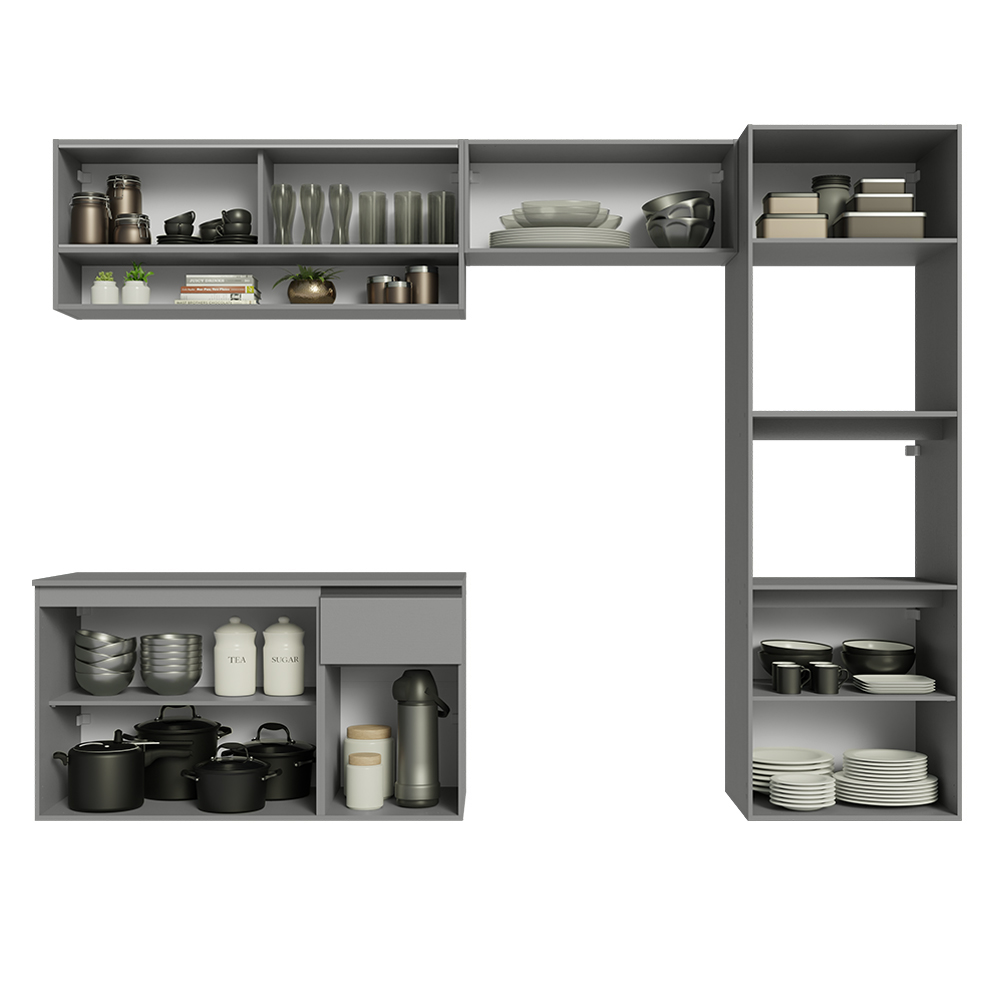 Armário de Cozinha Completa Suspenso 260cm Cinza Nice Madesa 10