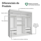 Guarda-Roupa Casal 3 Portas de Correr Branco Reno Madesa