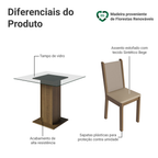 Conjunto Sala de Jantar Mesa Tampo de Vidro com 4 Cadeiras Rustic/Crema/Sintético Bege Aline Madesa