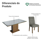 Conjunto Sala de Jantar Mesa Tampo de Vidro 6 Cadeiras Rustic/Cinza/Silver Geórgia Madesa