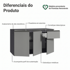 Balcão de Pia 3 Portas 1 Gaveta Suspenso Cinza Nice Madesa