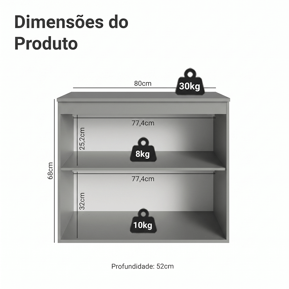 Balcão 80 cm 2 Portas Suspenso Cinza Nice Madesa