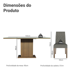 Conjunto Sala de Jantar Mesa Tampo de Vidro 6 Cadeiras Rustic/Cinza/Silver Geórgia Madesa