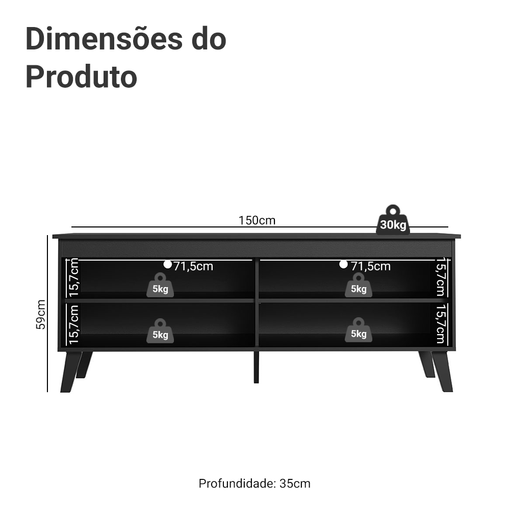Rack para TV até 65 Polegadas com Pés Preto Turim Madesa