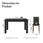 Conjunto Sala de Jantar Mesa Tampo de Vidro 6 Cadeiras Preto/Rustic Heloísa Madesa