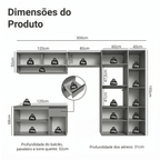 Armário de Cozinha Completa Suspenso 300cm Cinza Nice Madesa 07