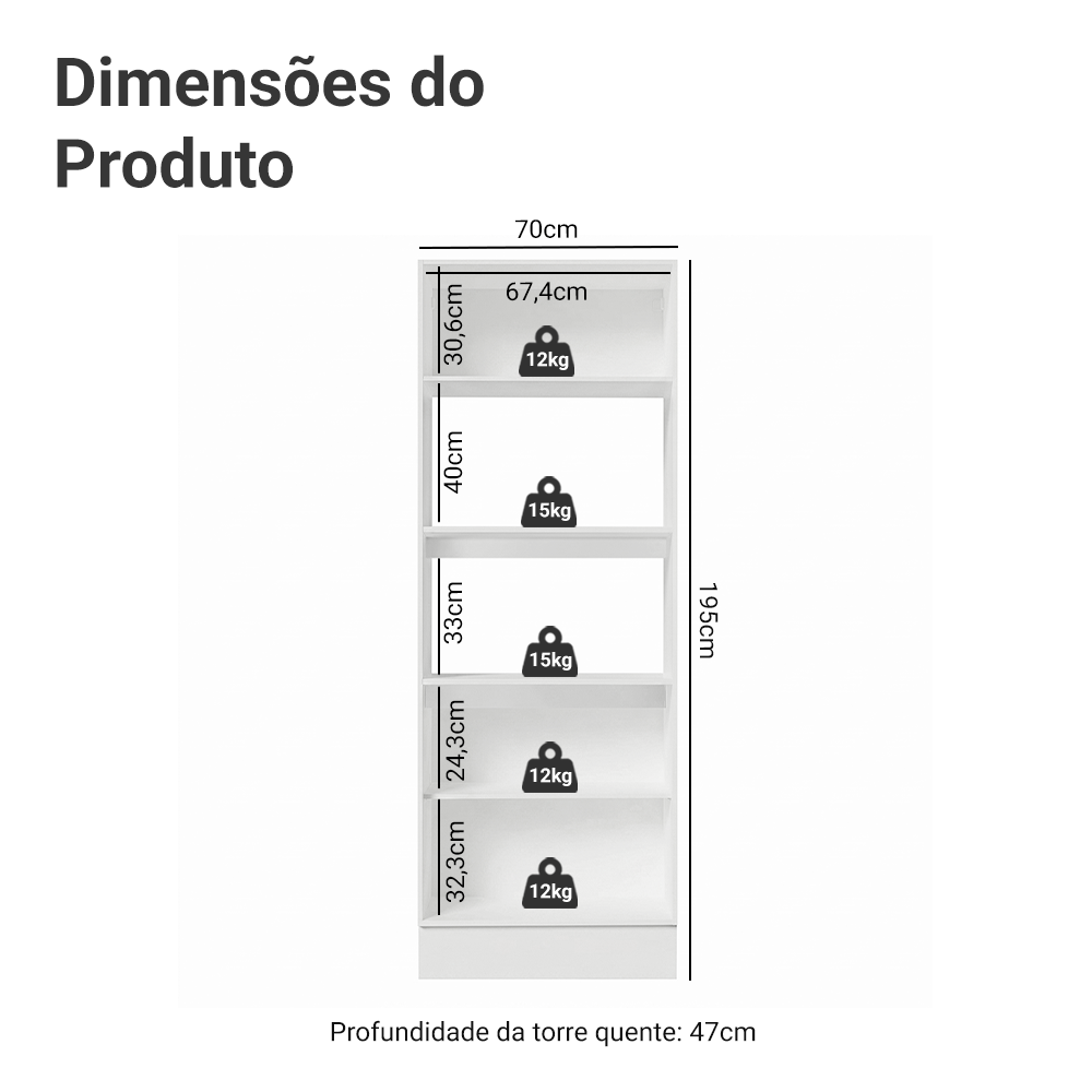 Torre Quente Para 2 Fornos 100% MDF Branco Smart Madesa