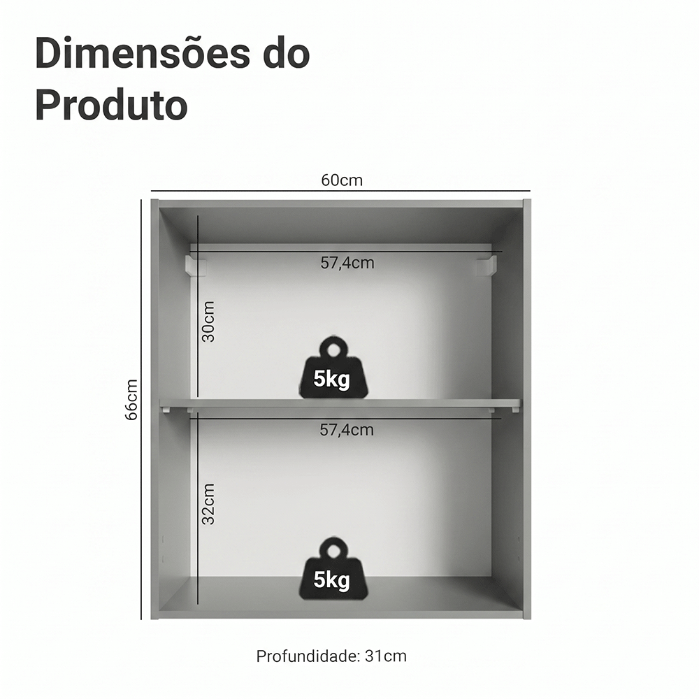 Armário Aéreo 60 cm 1 Porta Cinza Nice Madesa
