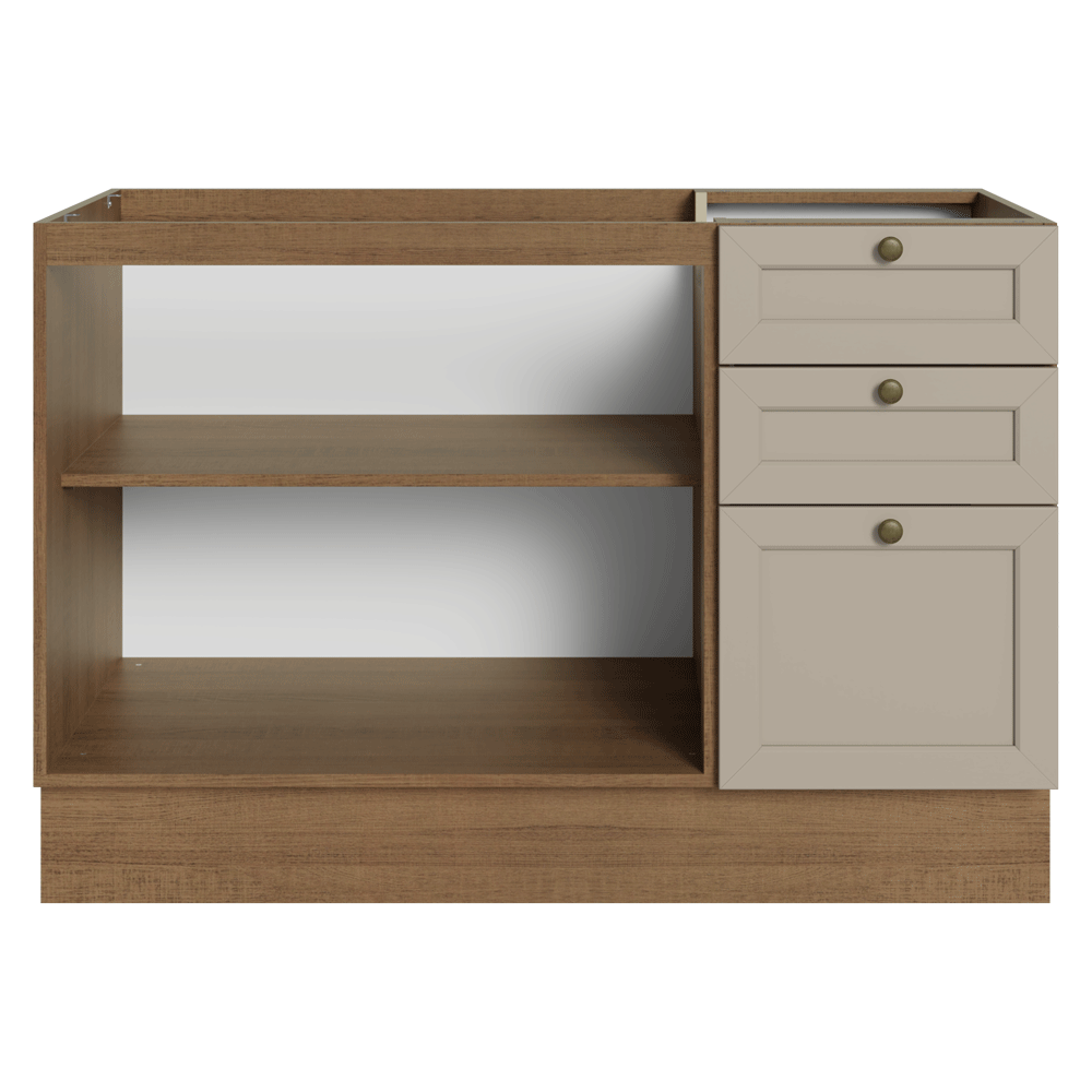 Balcão de Pia 120 x 60 cm 2 Portas 3 Gavetas (Sem Tampo) Rustic/Crema Vik Madesa