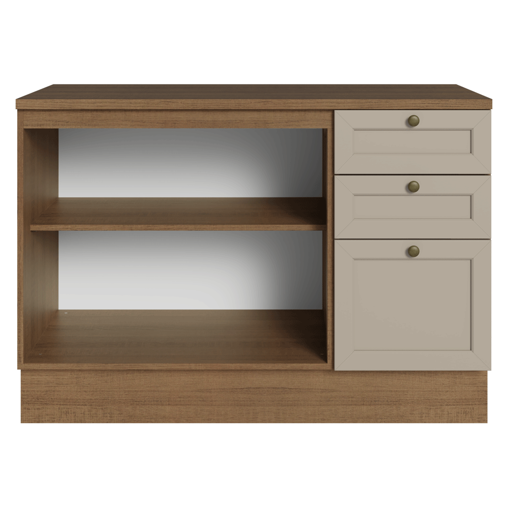 Balcão de Cozinha 120 x 60 cm 2 Portas 3 Gavetas (Com Tampo) Rustic/Crema Vik Madesa