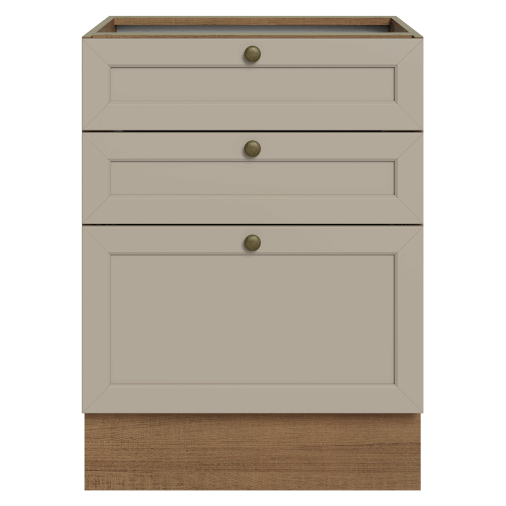 Balcão de Cozinha 60 x 60 cm 3 Gavetas (Sem Tampo) Rustic/Crema Vik Madesa