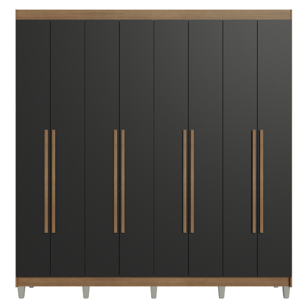 Guarda-Roupa Casal com Pés 8 Portas Batentes Rustic/Preto/Rustic Venus Madesa