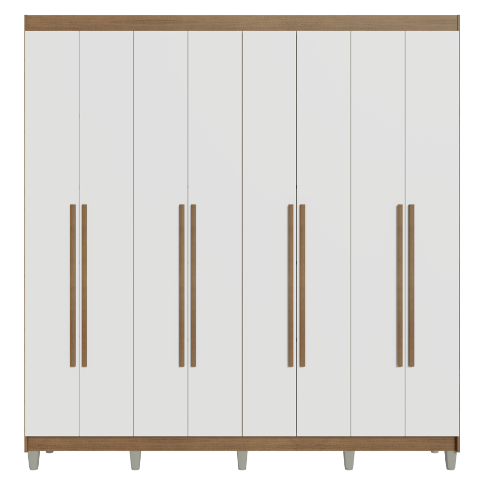 Guarda-Roupa Casal com Pés 8 Portas Batentes Rustic/Branco/Rustic Venus Madesa