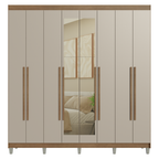 Guarda-Roupa Casal com Pés 8 Portas Batentes com Espelho Rustic/Crema/Rustic Venus Madesa