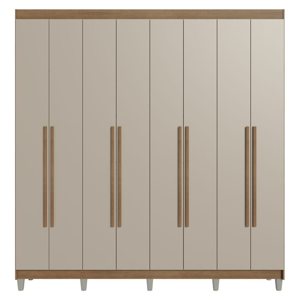 Guarda-Roupa Casal com Pés 8 Portas Batentes Rustic/Crema/Rustic Venus Madesa