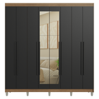 Guarda-Roupa Casal com Pés 8 Portas Batentes com Espelho Rustic/Preto/Preto Venus Madesa