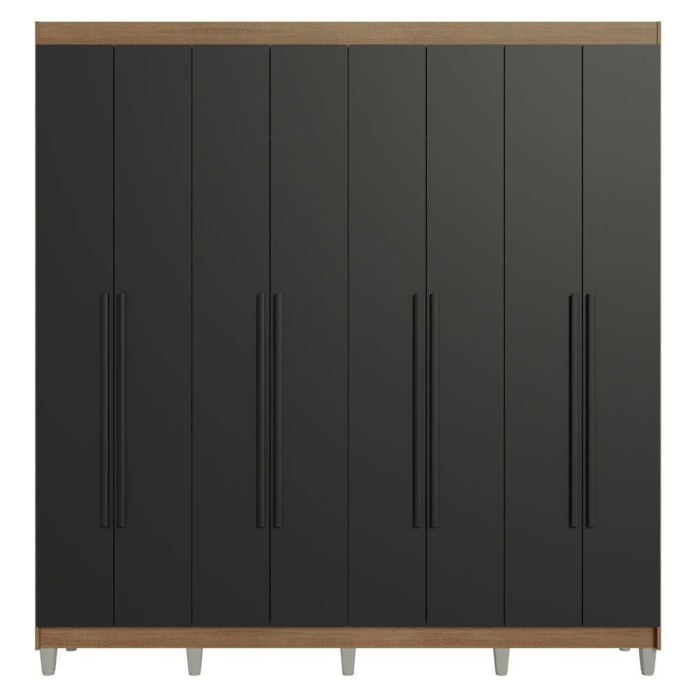 Guarda-Roupa Casal com Pés 8 Portas Batentes Rustic/Preto/Preto Venus Madesa