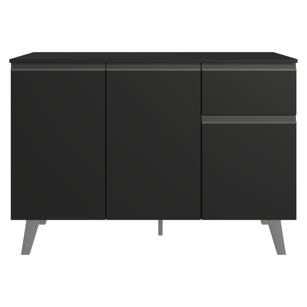 Balcão de Cozinha 120 cm 3 Portas 1 Gaveta Com Pés Preto Nice Madesa