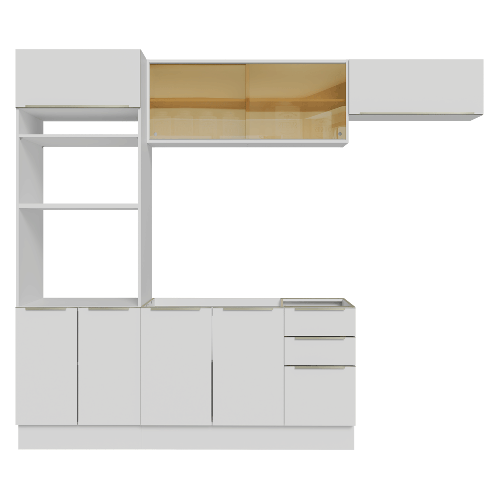 Armário de Cozinha Completa 270 x 60 cm Branco/Branco Veludo Lux Madesa 08