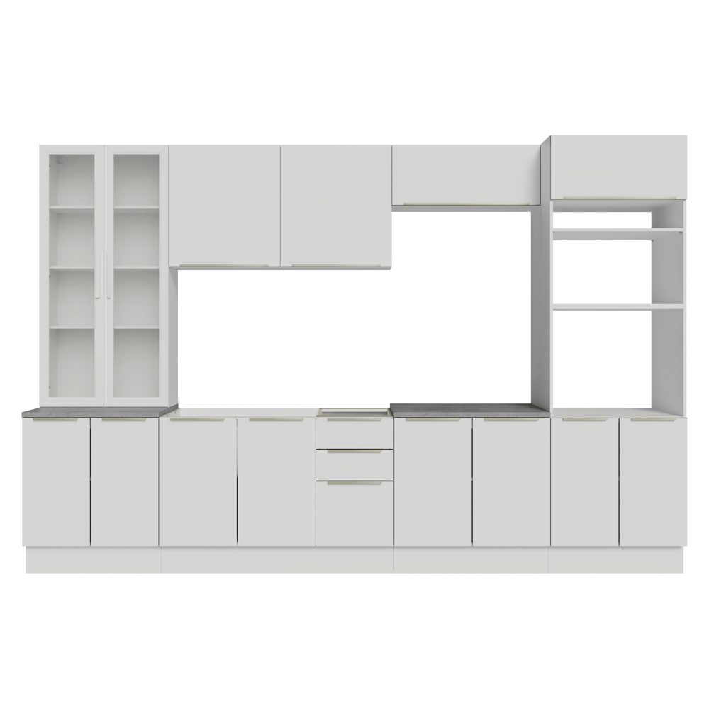 Armário de Cozinha Completa 340 x 60 cm Branco/Branco Veludo Lux Madesa 04