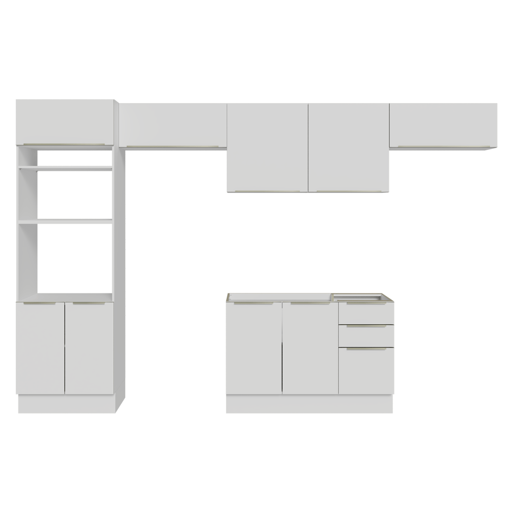 Armário de Cozinha Completa 350 x 60 cm Branco/Branco Veludo Lux Madesa 02