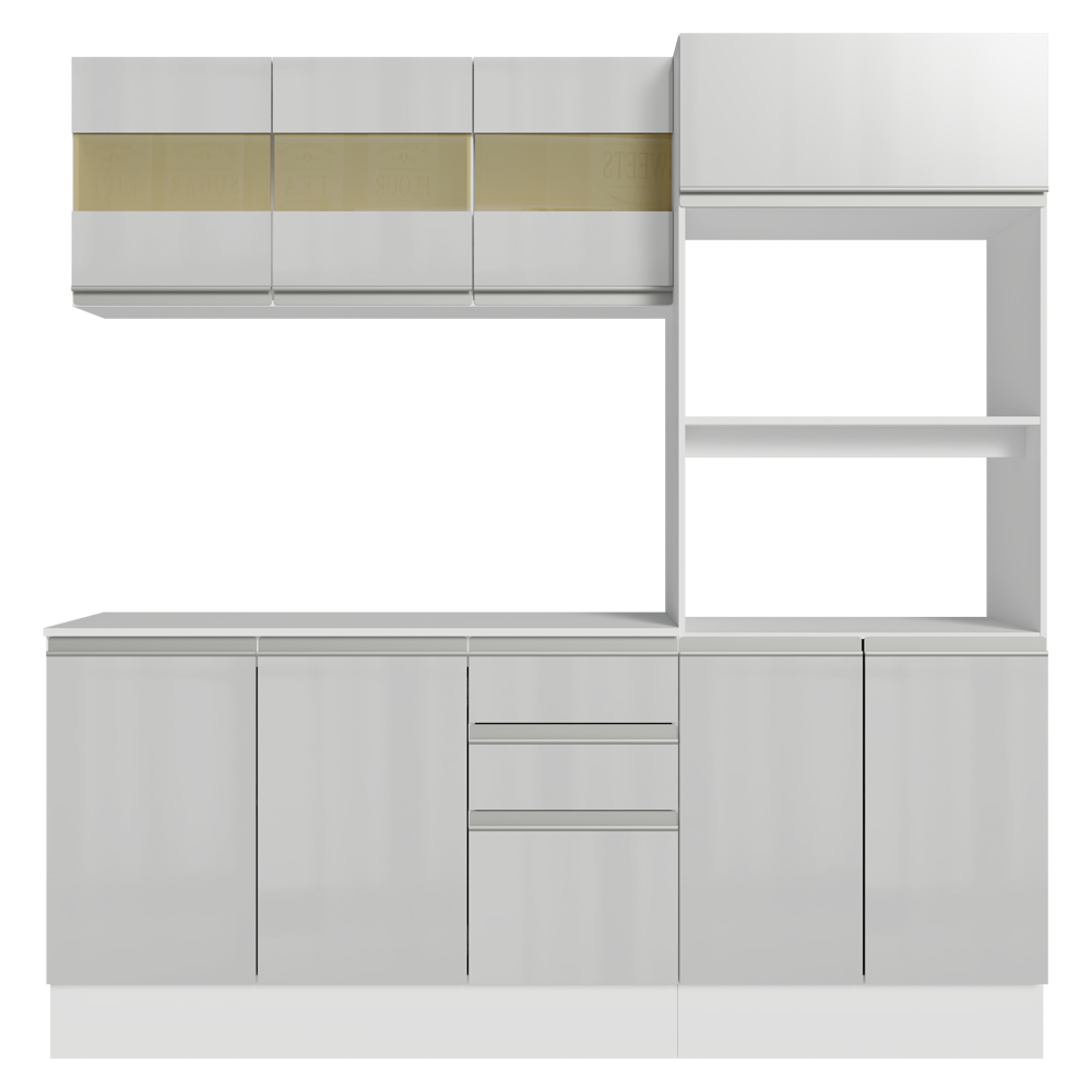 Armário de Cozinha Completa 100% MDF 190cm Smart Branco Brilhante Madesa 01
